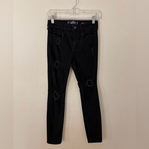 hollister black high-rise super skinny jeans with distressed details